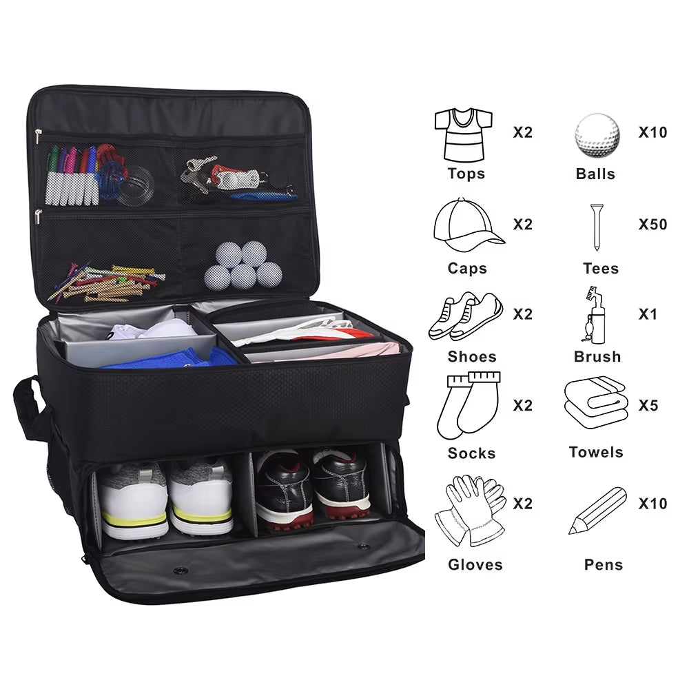 Golf Trunk Organizer Waterproof Car Golf Shoes Bag with Large Golf Storage Box for Shoes Balls Tees Clothes Gloves Accessories 