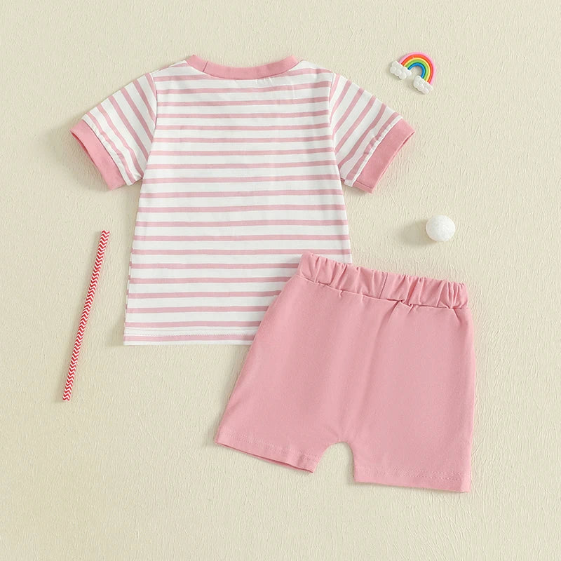 Toddler Baby Golf Outfit Striped Short Sleeve T-Shirts Solid Elastic Waist Shorts 2 Piece Set for Baby Boys Girls Summer Clothes