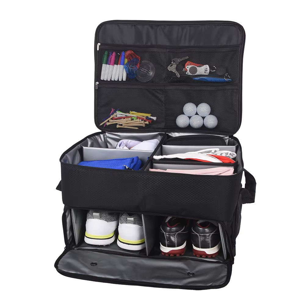 Golf Trunk Organizer Waterproof Car Golf Shoes Bag with Large Golf Storage Box for Shoes Balls Tees Clothes Gloves Accessories 