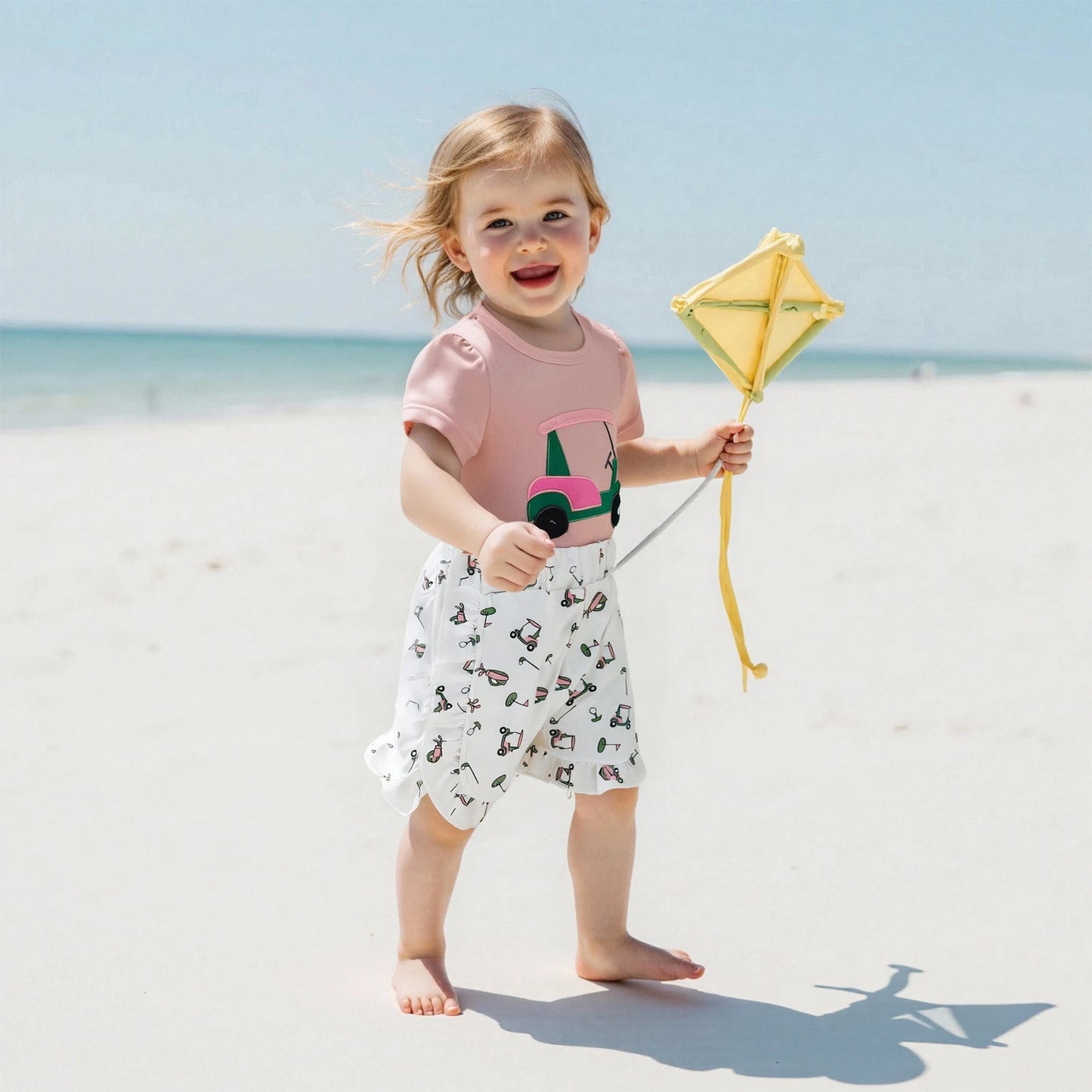 0-4Y Lovely Kids Girls Summer Clothes Sets Golf Embroidery Short Sleeves T-Shirt and Elastic Shorts Set