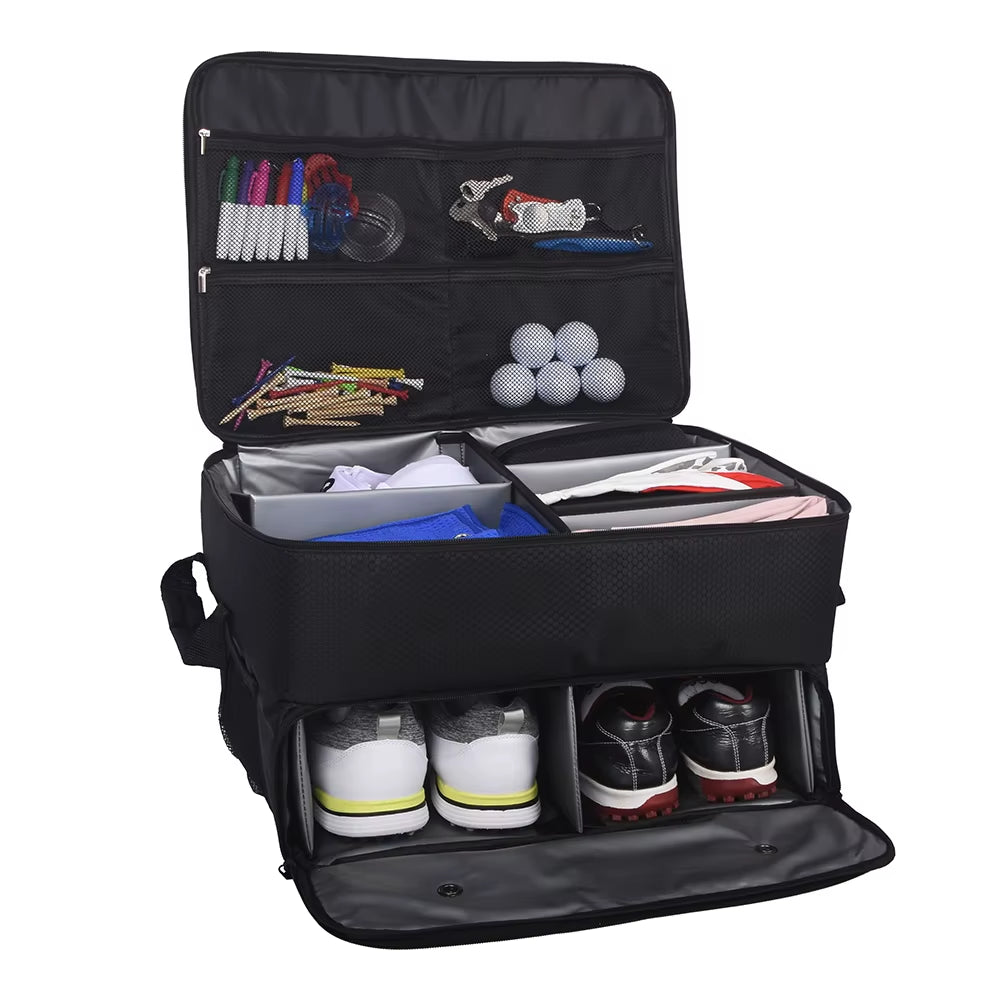 Golf Trunk Organizer Waterproof Car Golf Shoes Bag with Large Golf Storage Box for Shoes Balls Tees Clothes Gloves Accessories 