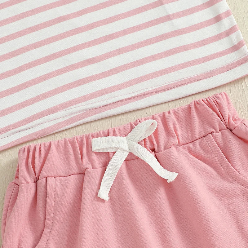 Toddler Baby Golf Outfit Striped Short Sleeve T-Shirts Solid Elastic Waist Shorts 2 Piece Set for Baby Boys Girls Summer Clothes