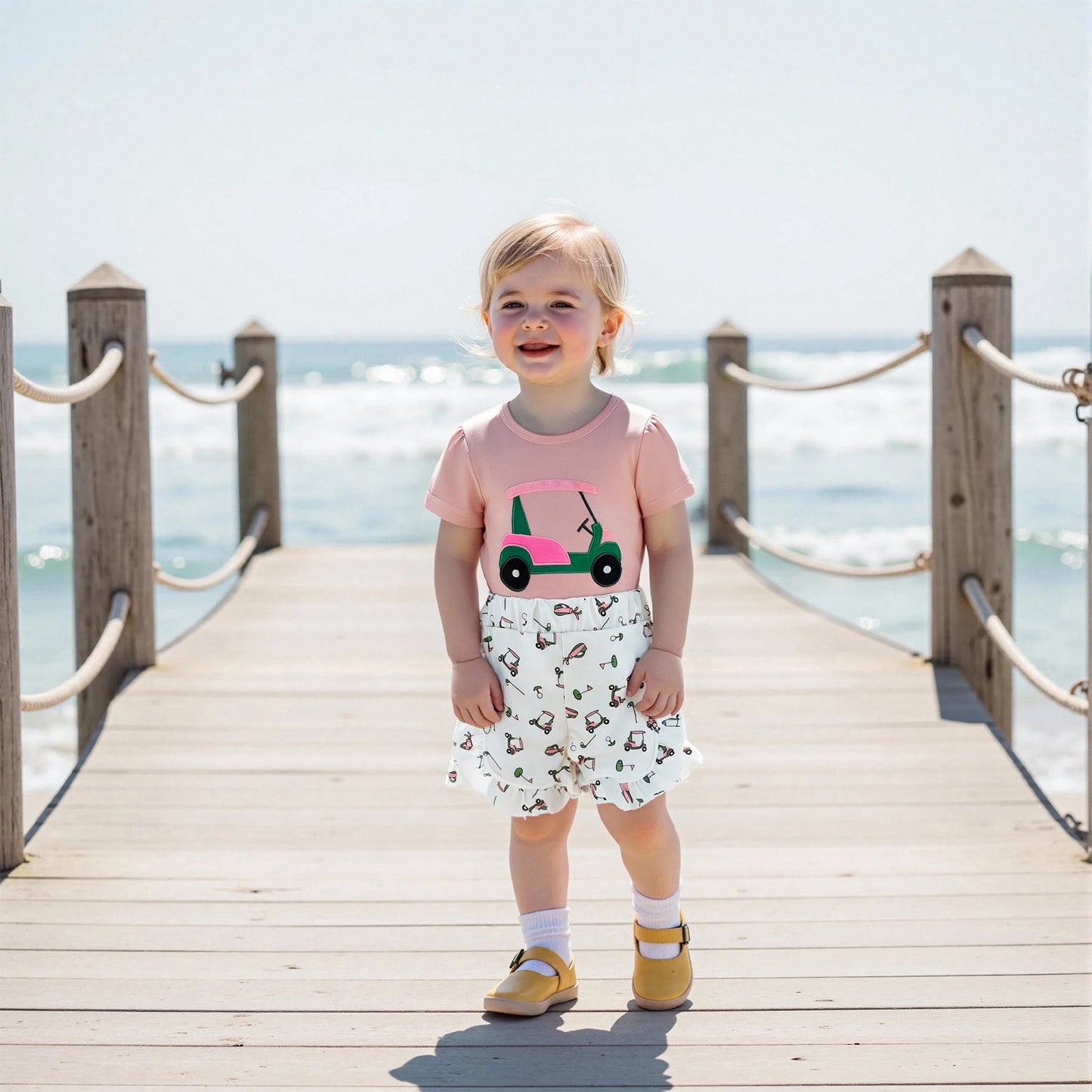 0-4Y Lovely Kids Girls Summer Clothes Sets Golf Embroidery Short Sleeves T-Shirt and Elastic Shorts Set