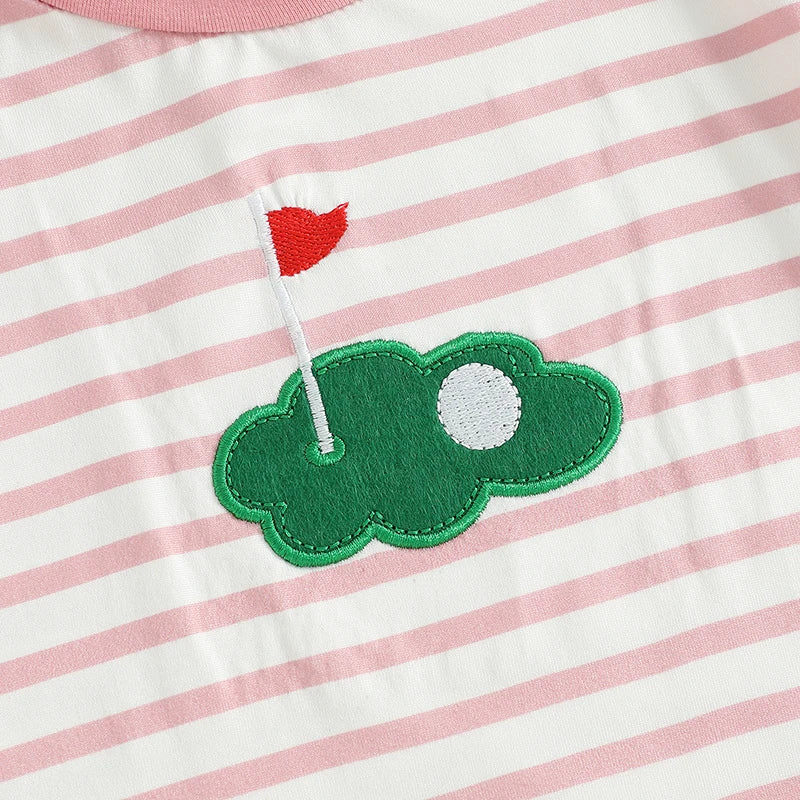 Toddler Baby Golf Outfit Striped Short Sleeve T-Shirts Solid Elastic Waist Shorts 2 Piece Set for Baby Boys Girls Summer Clothes
