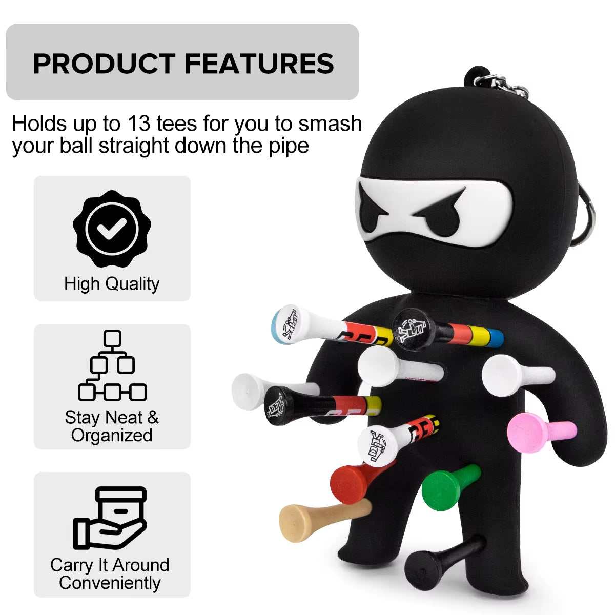 Cute Ninja Portable Golf Ball Tees Holder Keychain - Hote Sale Golf Accessory for Club Bag
