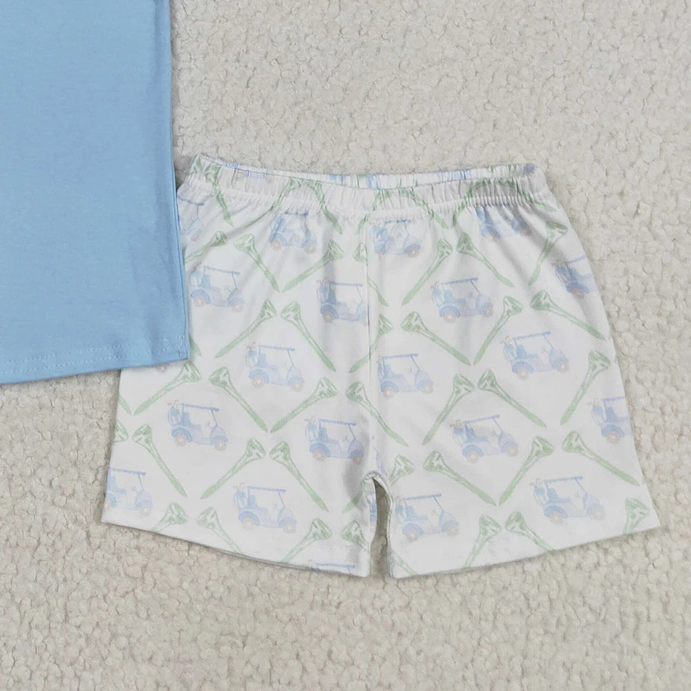 Bsso1494Baby Boys Summer Boys Outfits Light Blue Golf Polo Top Shorts Kids Boys Clothing Set