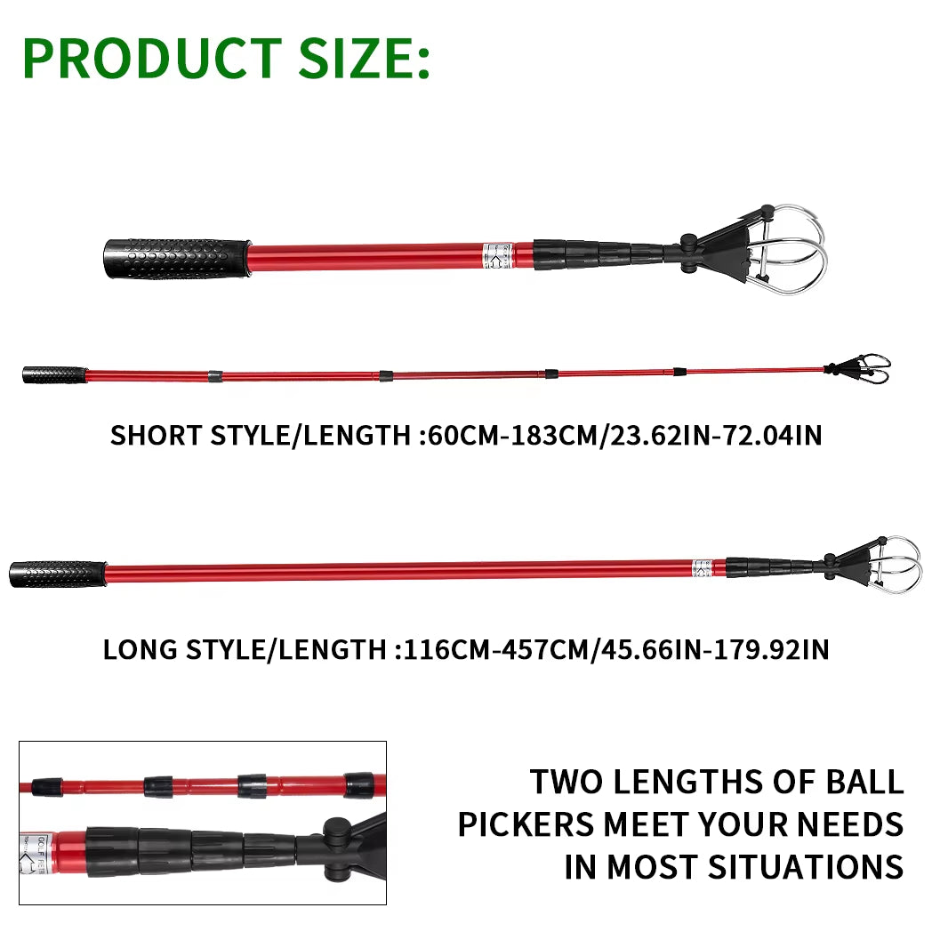 6FT/15FT Golf Ball Retriever, Telescopic Aluminum Shaft, Lightweight and Durable Design, Easy Ball Retrieval, Perfect for Golfer