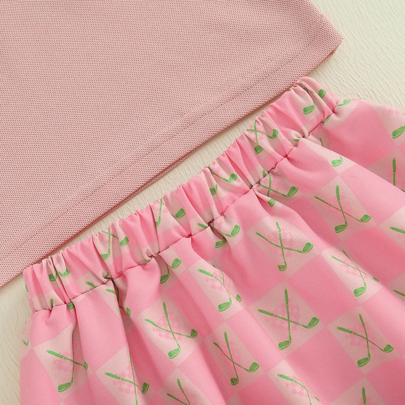 Toddler Kids Baby Girls Golf Print Short Sleeve T-Shirt and Skirt Outfits Clothes Summer Fashion Casual Kids Clothes Sets