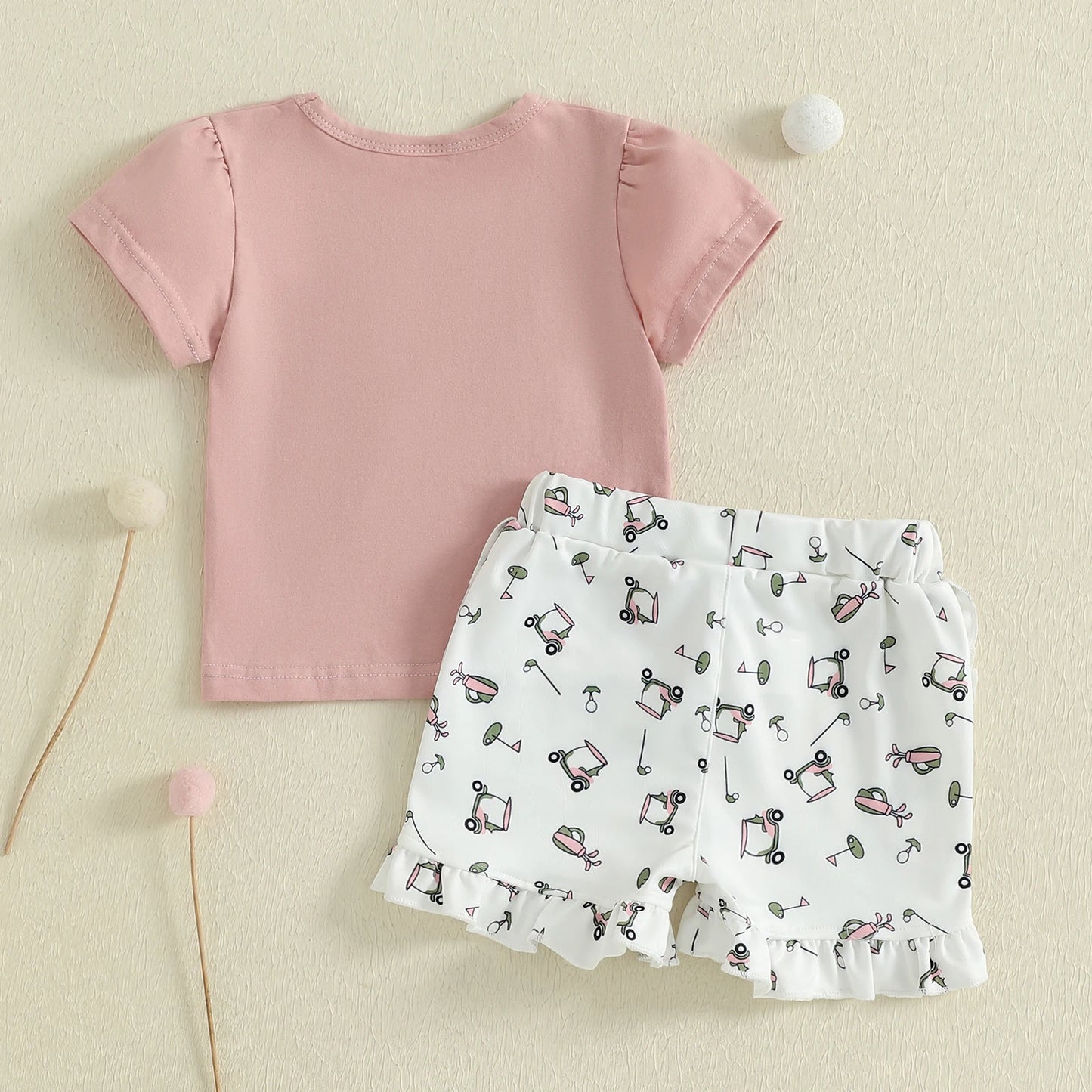 0-4Y Lovely Kids Girls Summer Clothes Sets Golf Embroidery Short Sleeves T-Shirt and Elastic Shorts Set