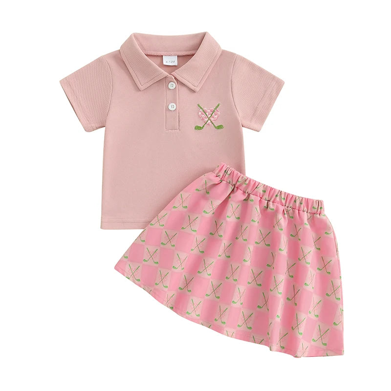 Toddler Kids Baby Girls Golf Print Short Sleeve T-Shirt and Skirt Outfits Clothes Summer Fashion Casual Kids Clothes Sets