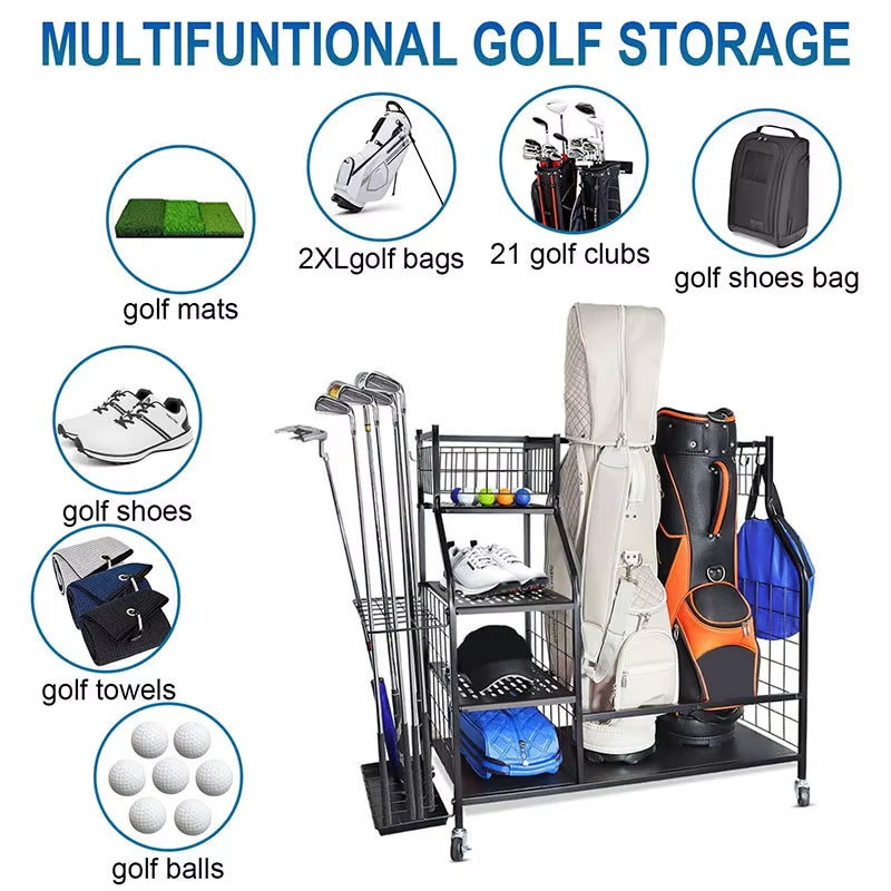 Golf Storage Cart Oversize Perfect for Storing and Organizing Golf Bags and Golf Accessories to save Space