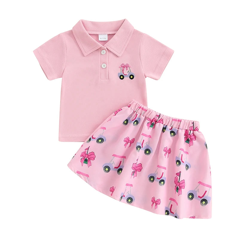 Toddler Kids Baby Girls Golf Print Short Sleeve T-Shirt and Skirt Outfits Clothes Summer Fashion Casual Kids Clothes Sets