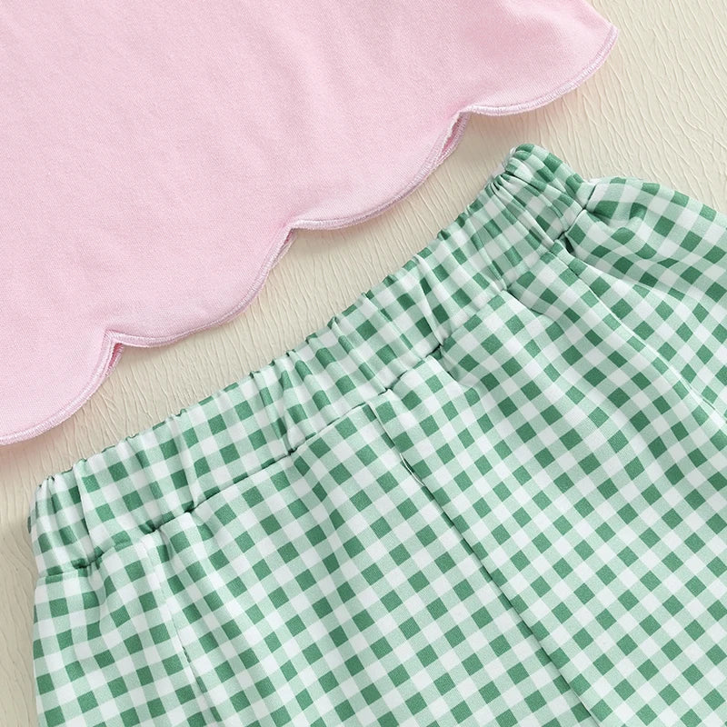 Toddler Girl Summer Outfits Golf Embroidery round Neck Fly Sleeve Tops Elastic Waist Shorts 2Pcs Clothes Set 6M-4T
