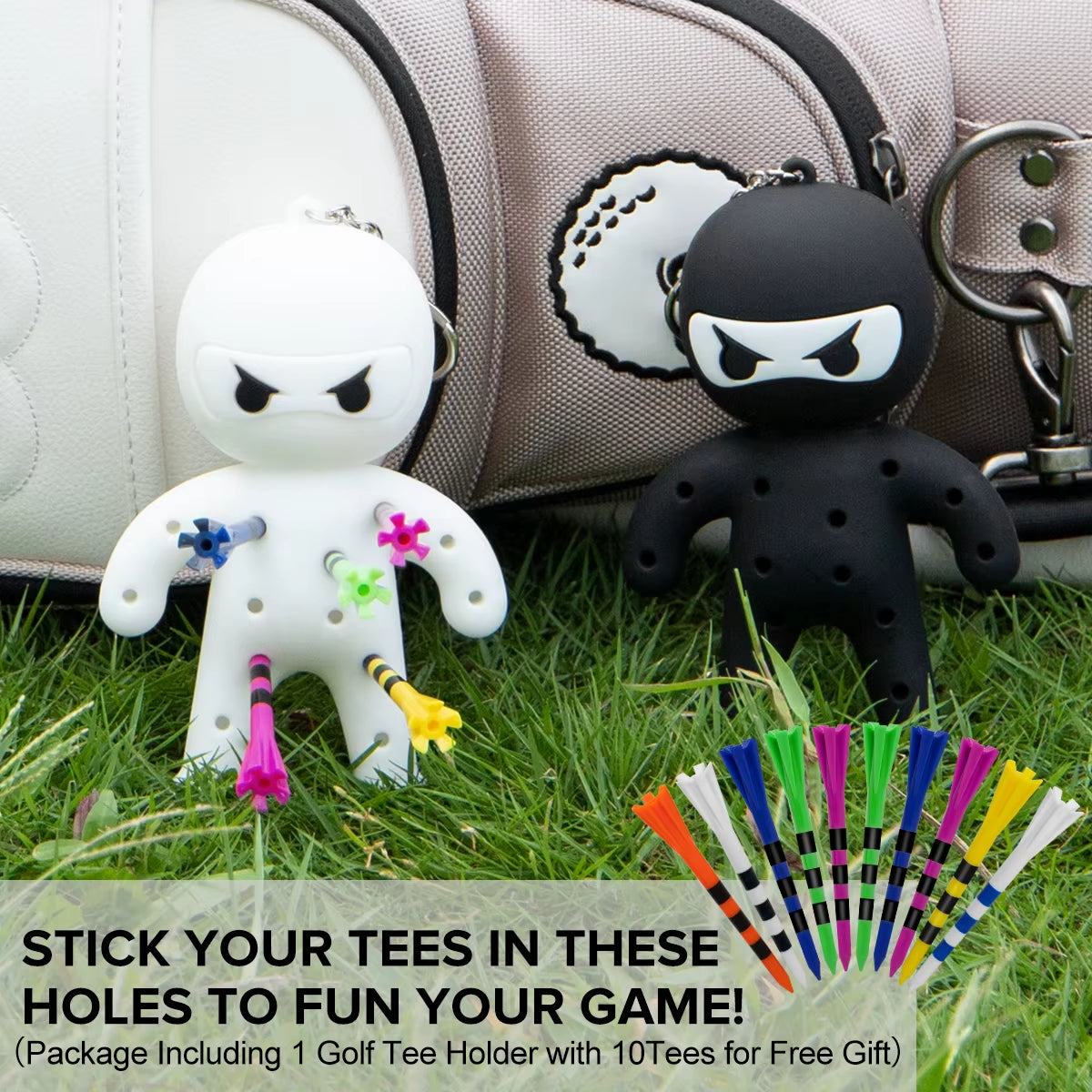 Cute Ninja Portable Golf Ball Tees Holder Keychain - Hote Sale Golf Accessory for Club Bag