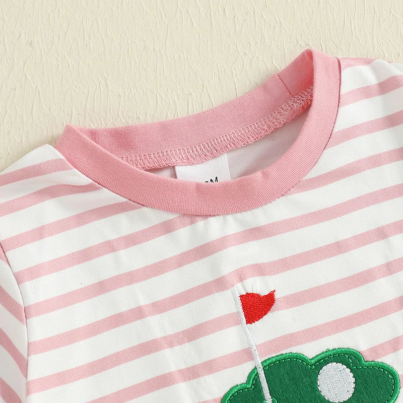Toddler Baby Golf Outfit Striped Short Sleeve T-Shirts Solid Elastic Waist Shorts 2 Piece Set for Baby Boys Girls Summer Clothes
