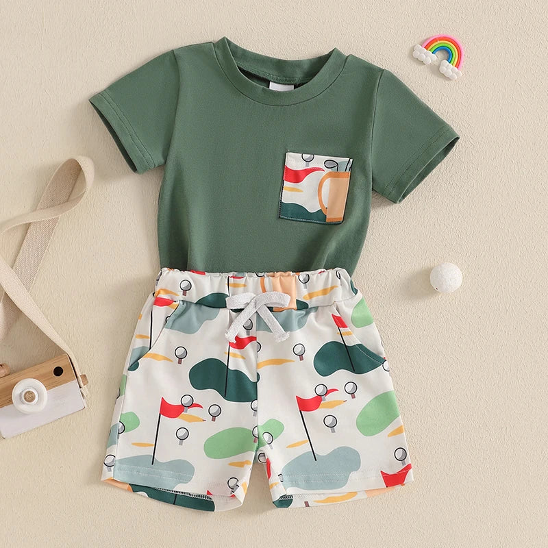 2024-12-20  Toddler Baby Boy Golf Outfit Short Sleeve T-Shirt Golf Print Elastic Waist Shorts 2PCS Summer Set
