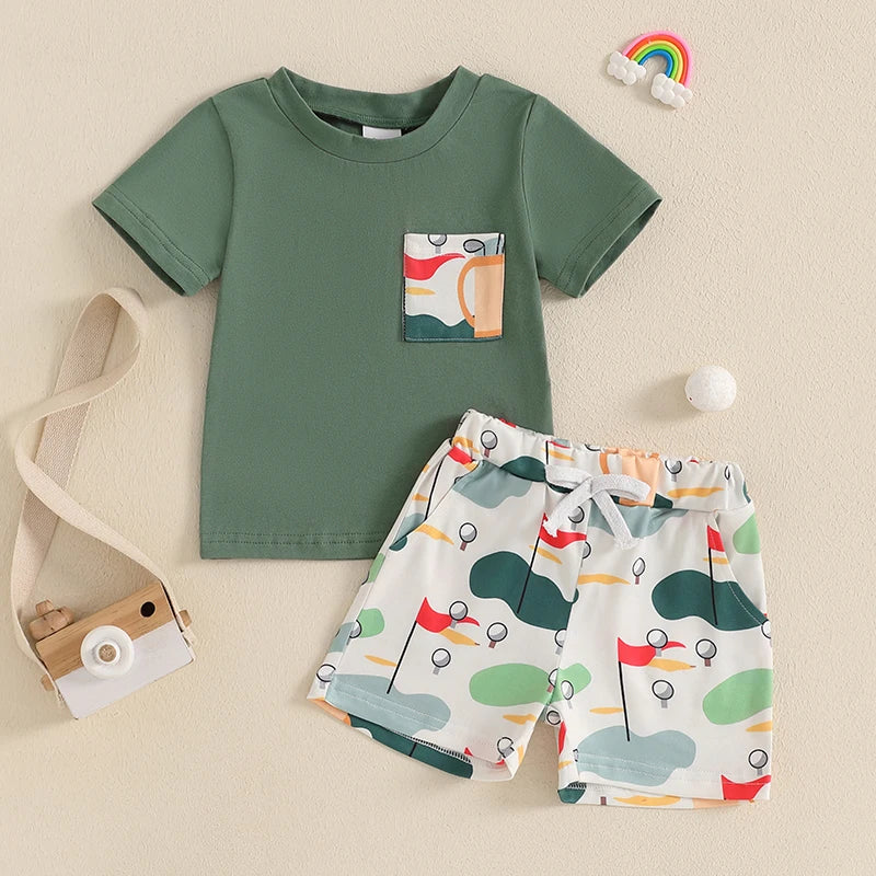 2024-12-20  Toddler Baby Boy Golf Outfit Short Sleeve T-Shirt Golf Print Elastic Waist Shorts 2PCS Summer Set