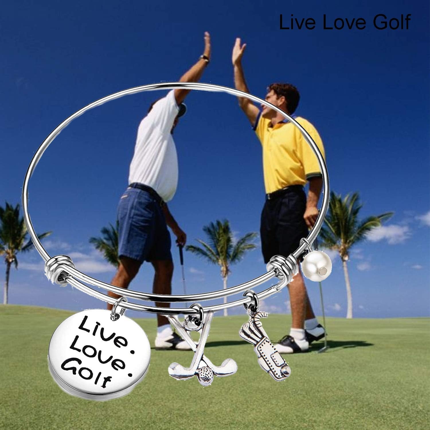 Golf Bracelet - Live Love Expandable Charm Jewelry Gift for Lovers, Clubs, and Teams
