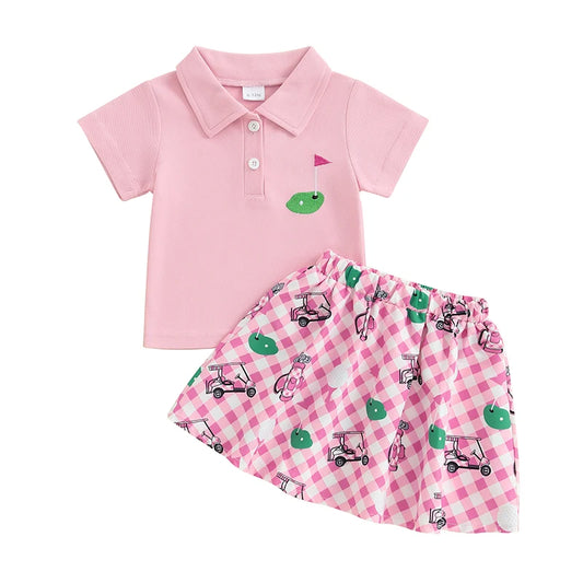 Toddler Kids Baby Girls Golf Print Short Sleeve T-Shirt and Skirt Outfits Clothes Summer Fashion Casual Kids Clothes Sets