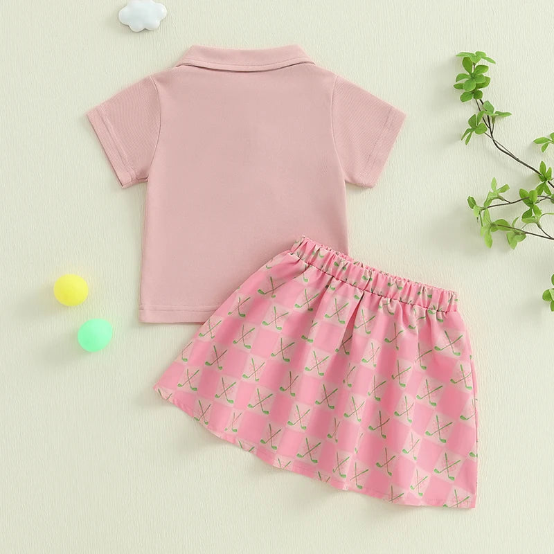 Toddler Kids Baby Girls Golf Print Short Sleeve T-Shirt and Skirt Outfits Clothes Summer Fashion Casual Kids Clothes Sets