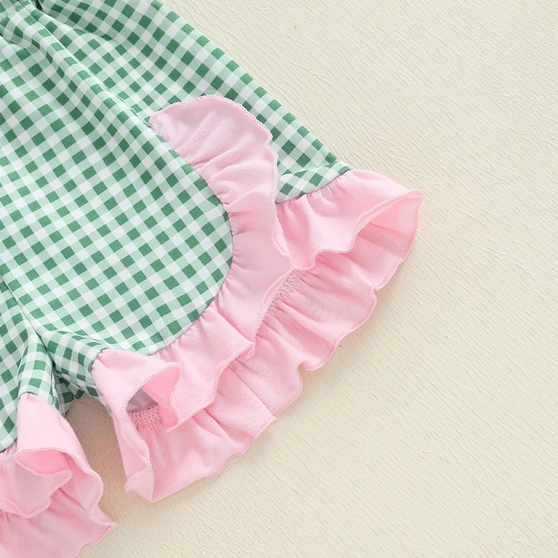 Toddler Girl Summer Outfits Golf Embroidery round Neck Fly Sleeve Tops Elastic Waist Shorts 2Pcs Clothes Set 6M-4T