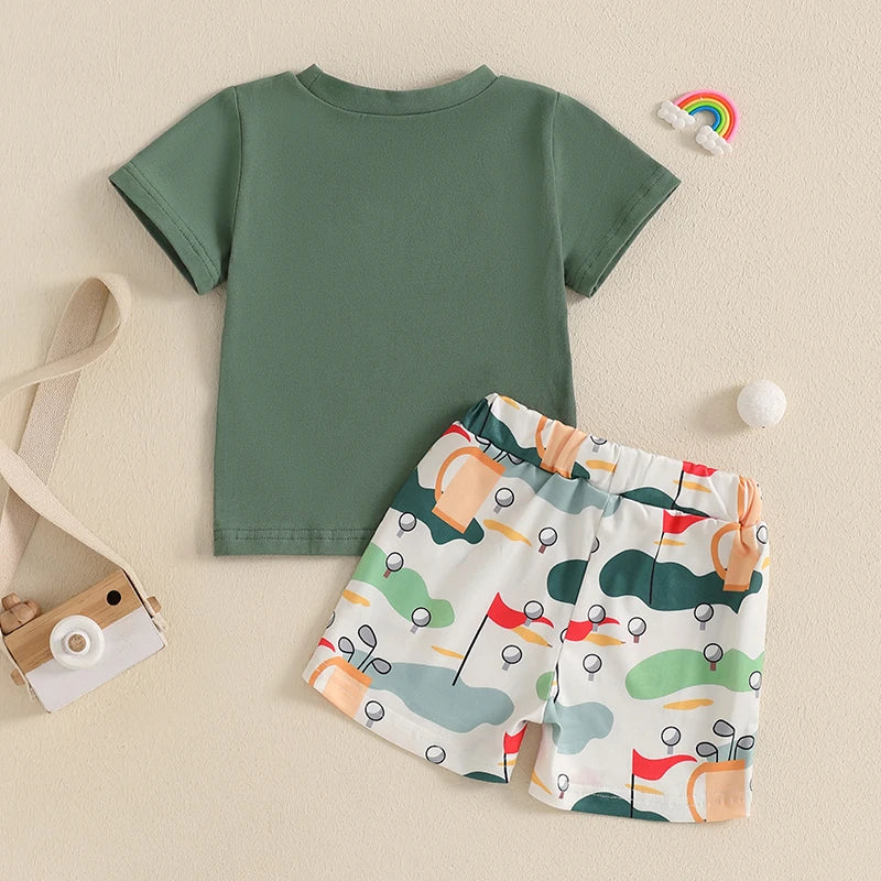 2024-12-20  Toddler Baby Boy Golf Outfit Short Sleeve T-Shirt Golf Print Elastic Waist Shorts 2PCS Summer Set