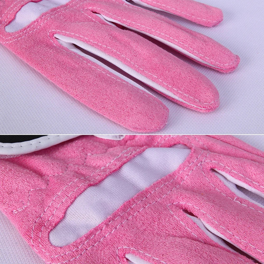 1Pair Women Golf Gloves Soft Microfiber Cloth Breathable Non-Slip Protective Gloves Hand Wear Golf Accessory
