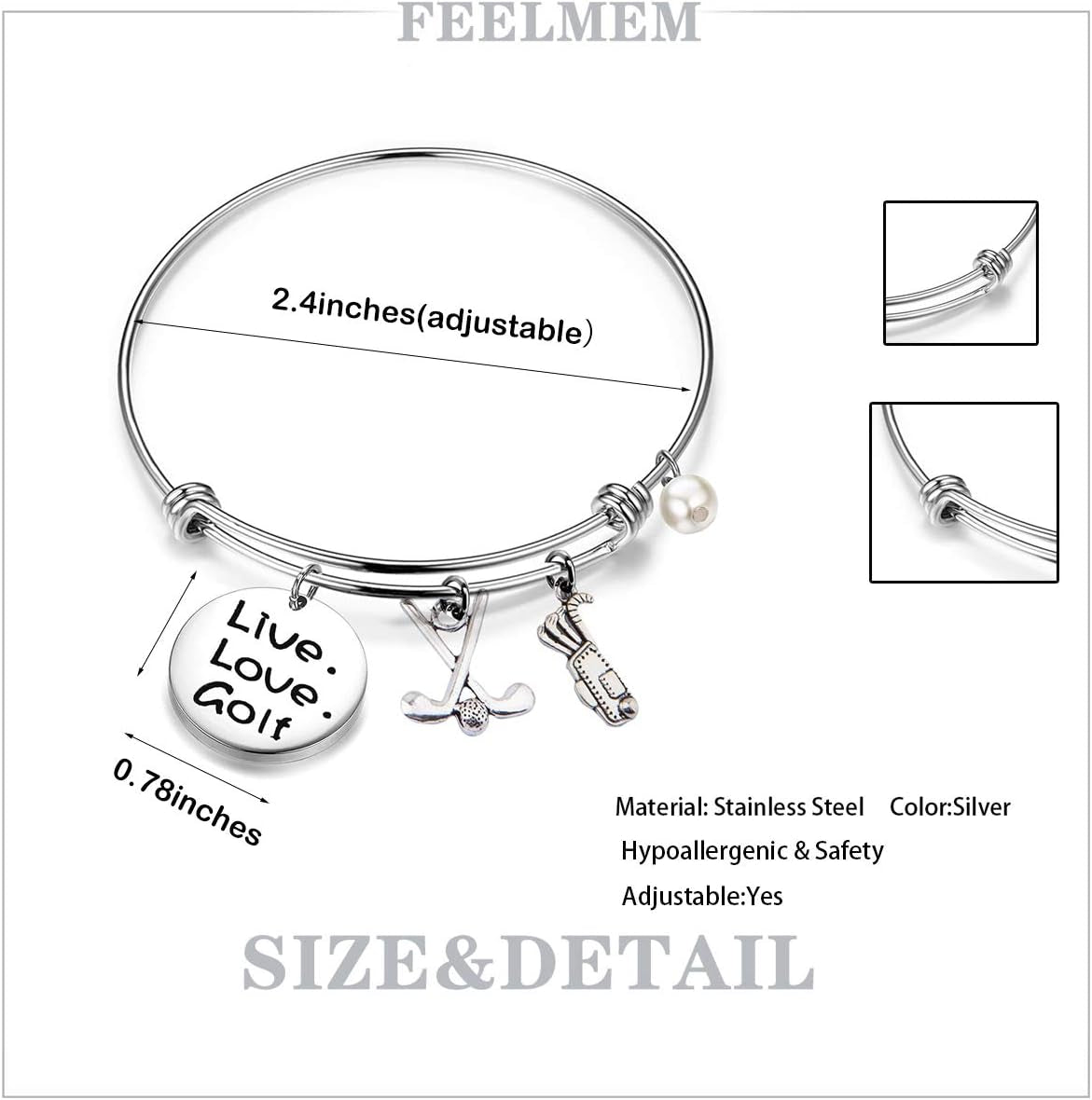 Golf Bracelet - Live Love Expandable Charm Jewelry Gift for Lovers, Clubs, and Teams