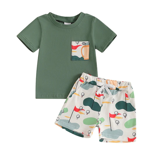 2024-12-20  Toddler Baby Boy Golf Outfit Short Sleeve T-Shirt Golf Print Elastic Waist Shorts 2PCS Summer Set