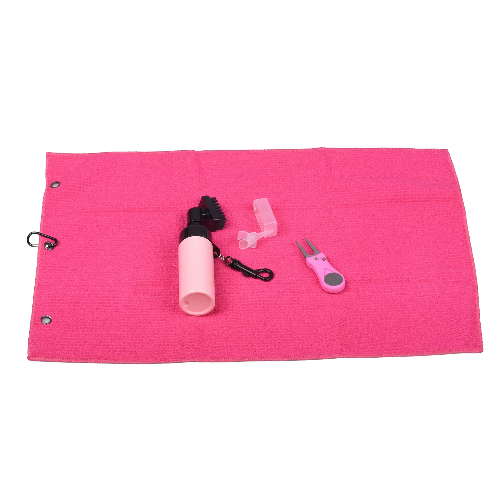 Golf Towel and Brush Set Microfiber Towels for Golf Bags Women Cleaning Kit with Ball Marker Golf Divot Tool Brush, Pink